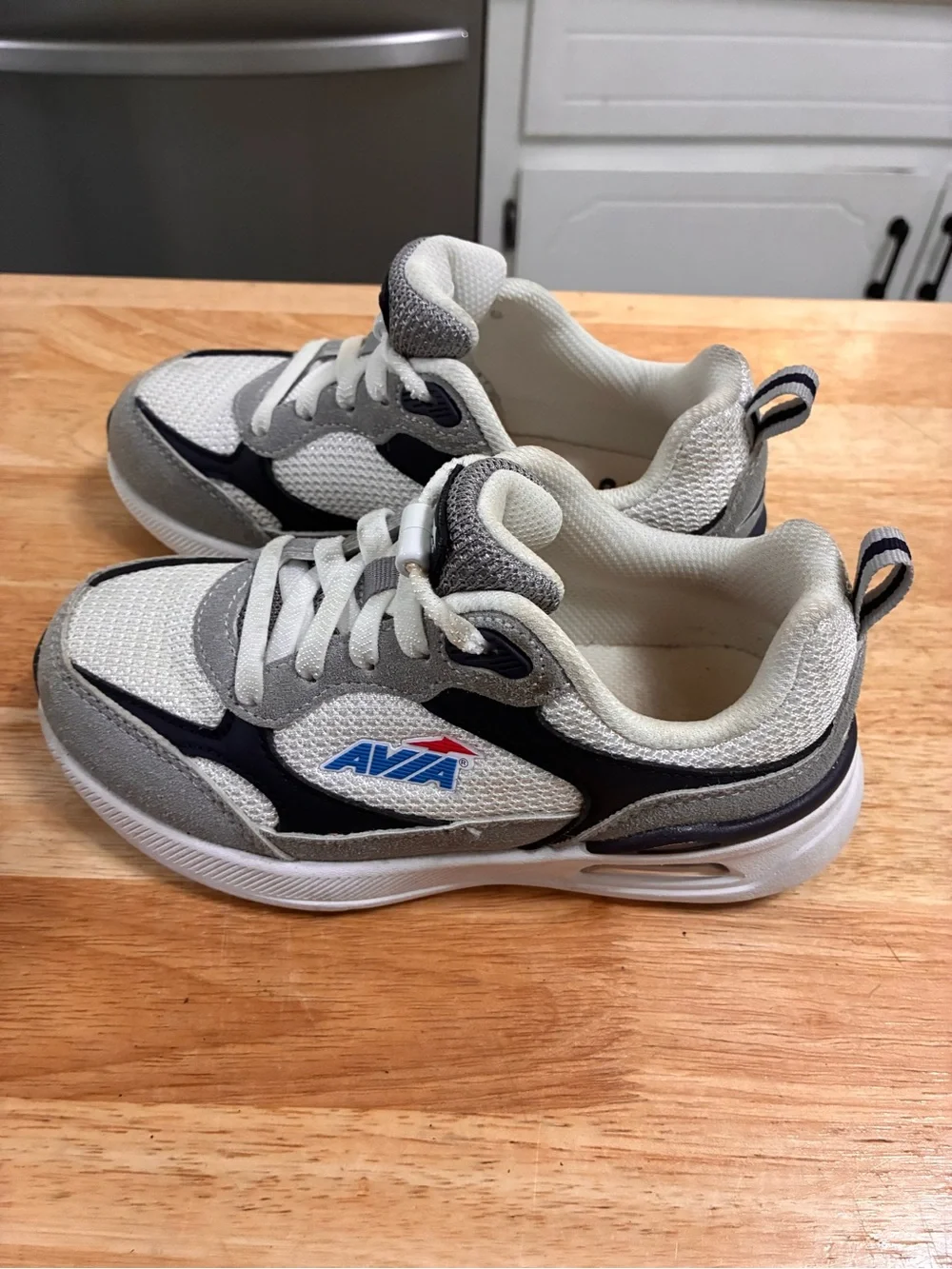 Avia White, Gray & Navy Kids Athletic Sneakers